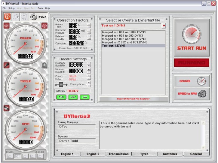 Dynamometer Software - Control Screen